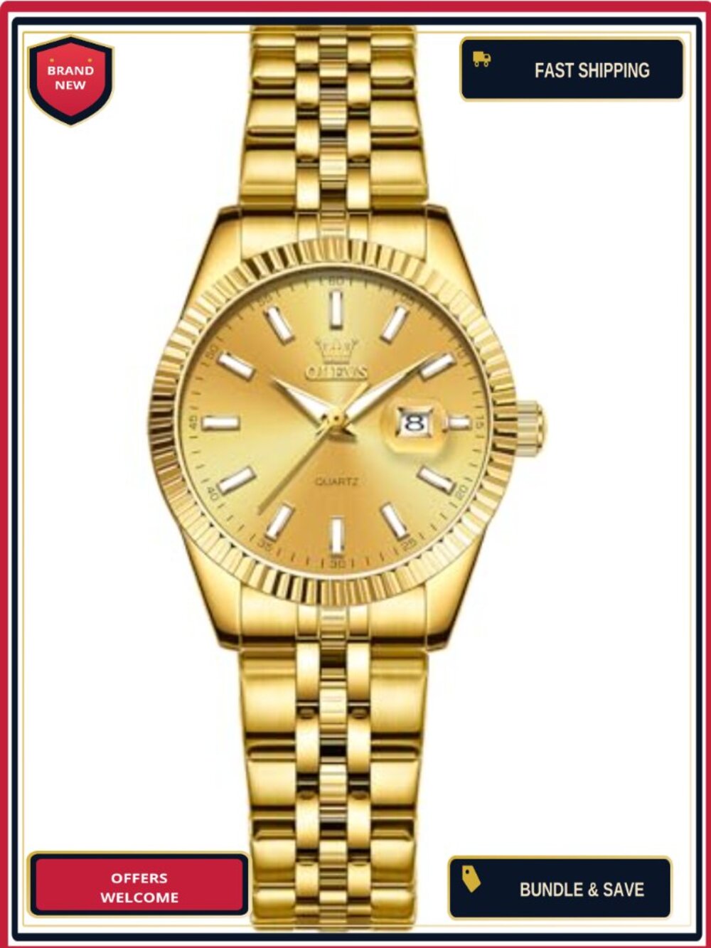 Elegant Diamond Roman Numerals Casual Watch for Women Stainless Steel Gold